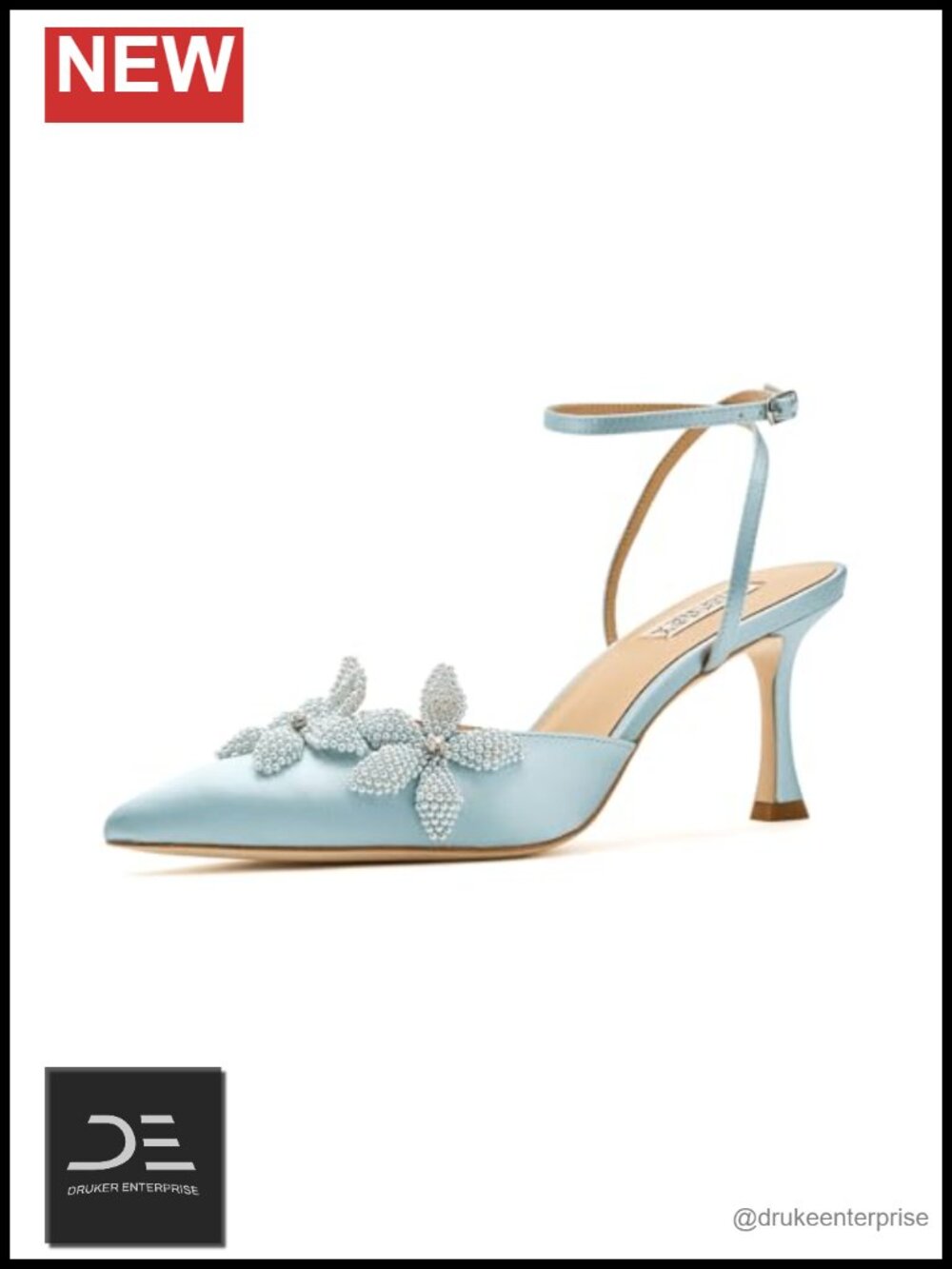 Silk Satin Floral Pointed Toe Pumps with Flare Heel and Buckle